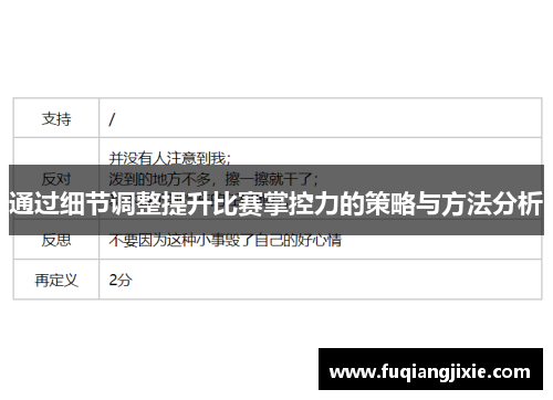 通过细节调整提升比赛掌控力的策略与方法分析