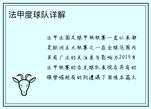 法甲度球队详解